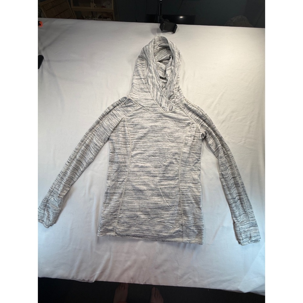 Lululemon Womens Space Dye Grey White Hooded Pullover Long Sleeve Top Thumbholes